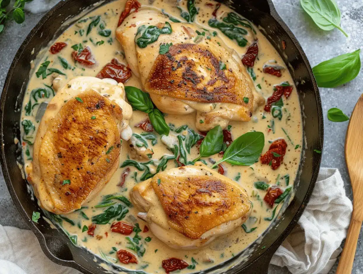 creamy Tuscan chicken skillet preparation steps