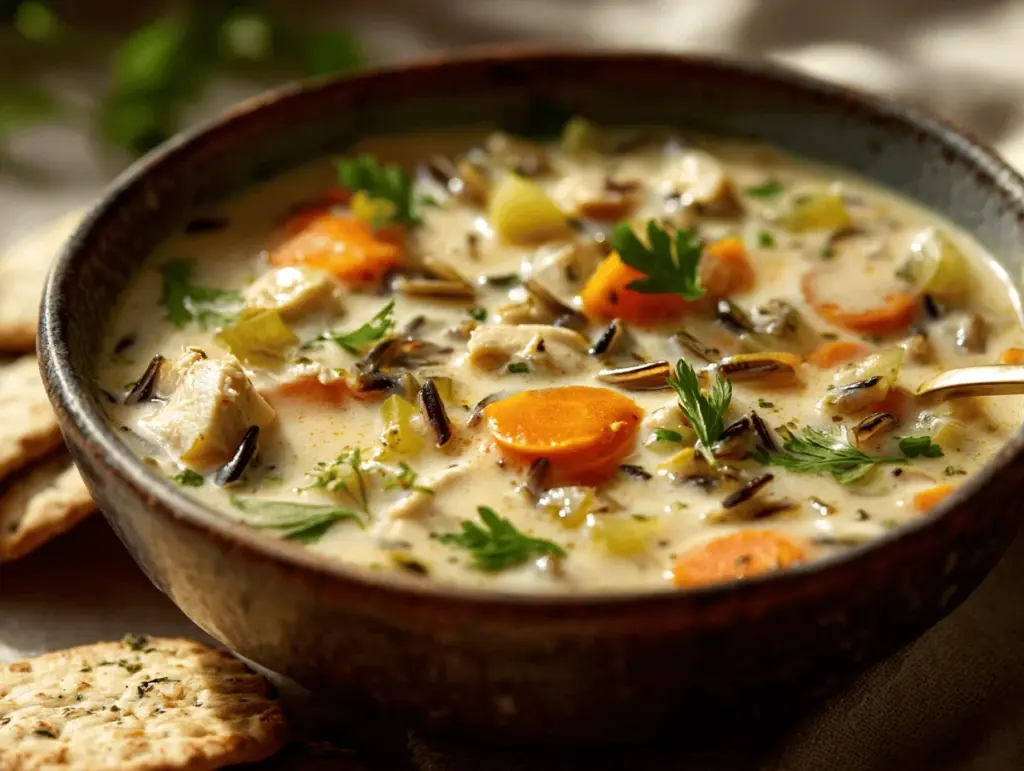 creamy wild rice and turkey soup - featured image
