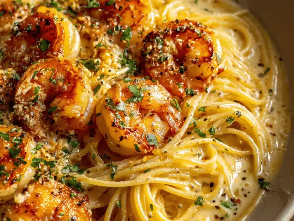 garlic butter shrimp pasta - featured image