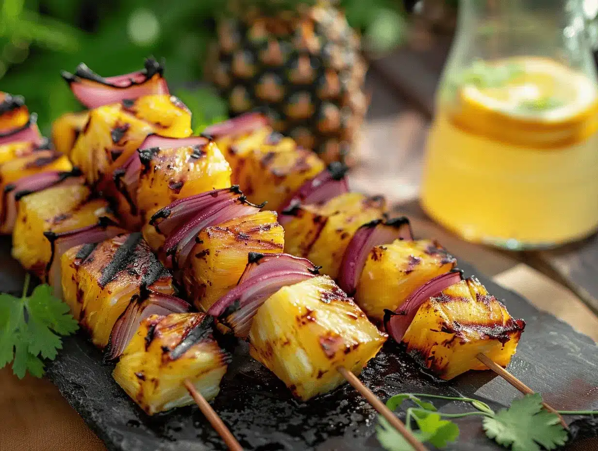 grilled pineapple red onion skewers preparation steps
