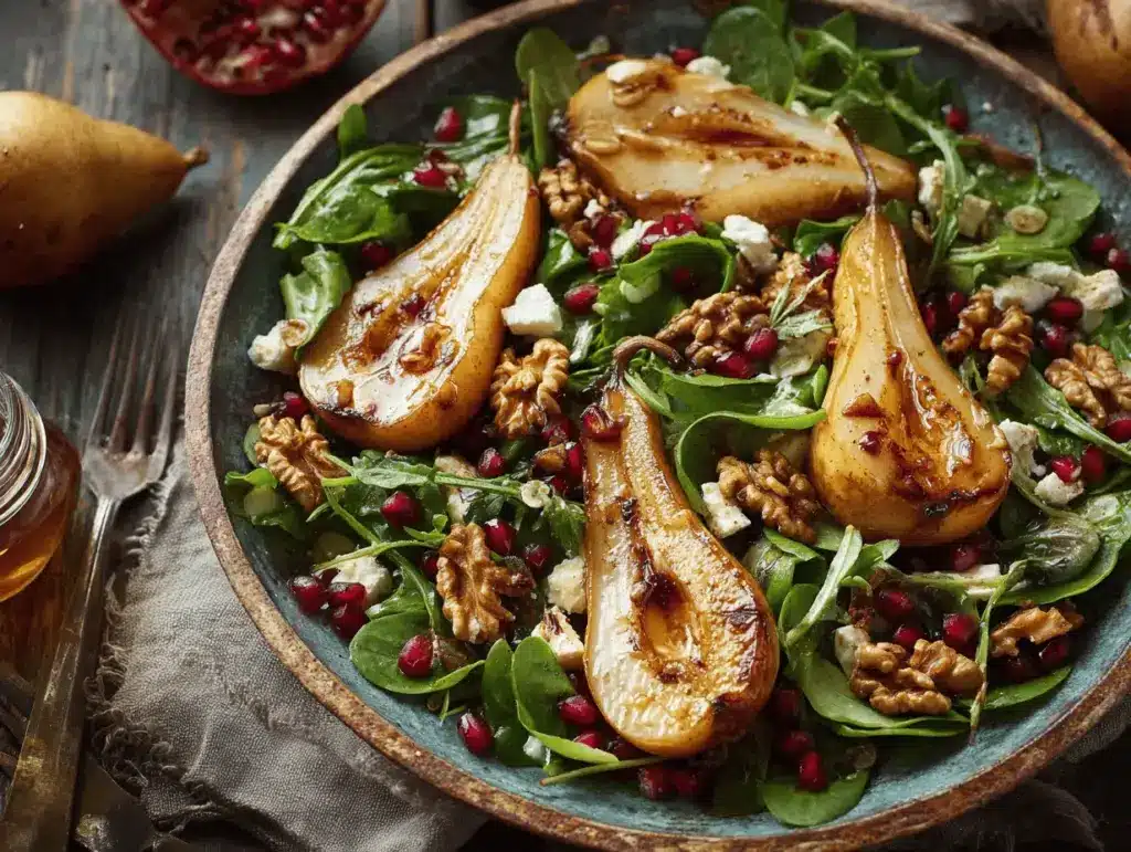 honey roasted pear walnut salad - featured image