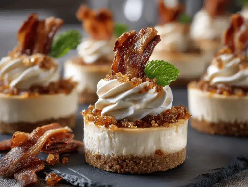mini maple bacon cheesecakes - featured image