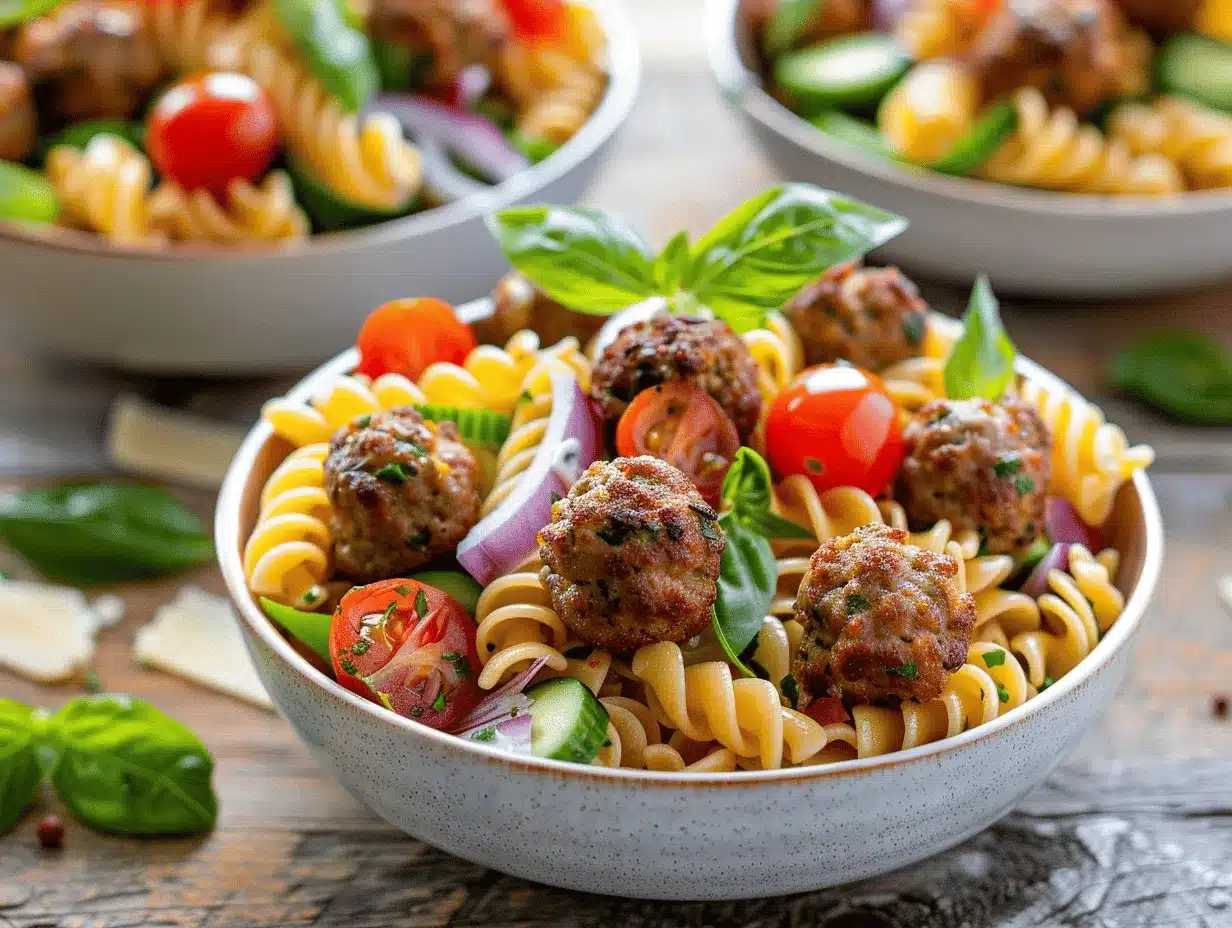 mini meatball pasta salad preparation steps