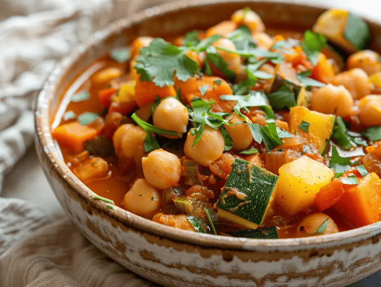 Moroccan chickpea vegetable stew preparation steps