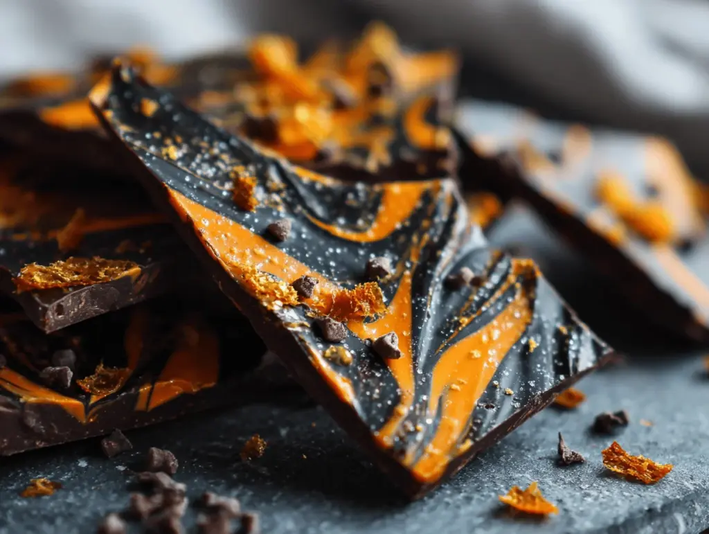orange and black chocolate bark - featured image