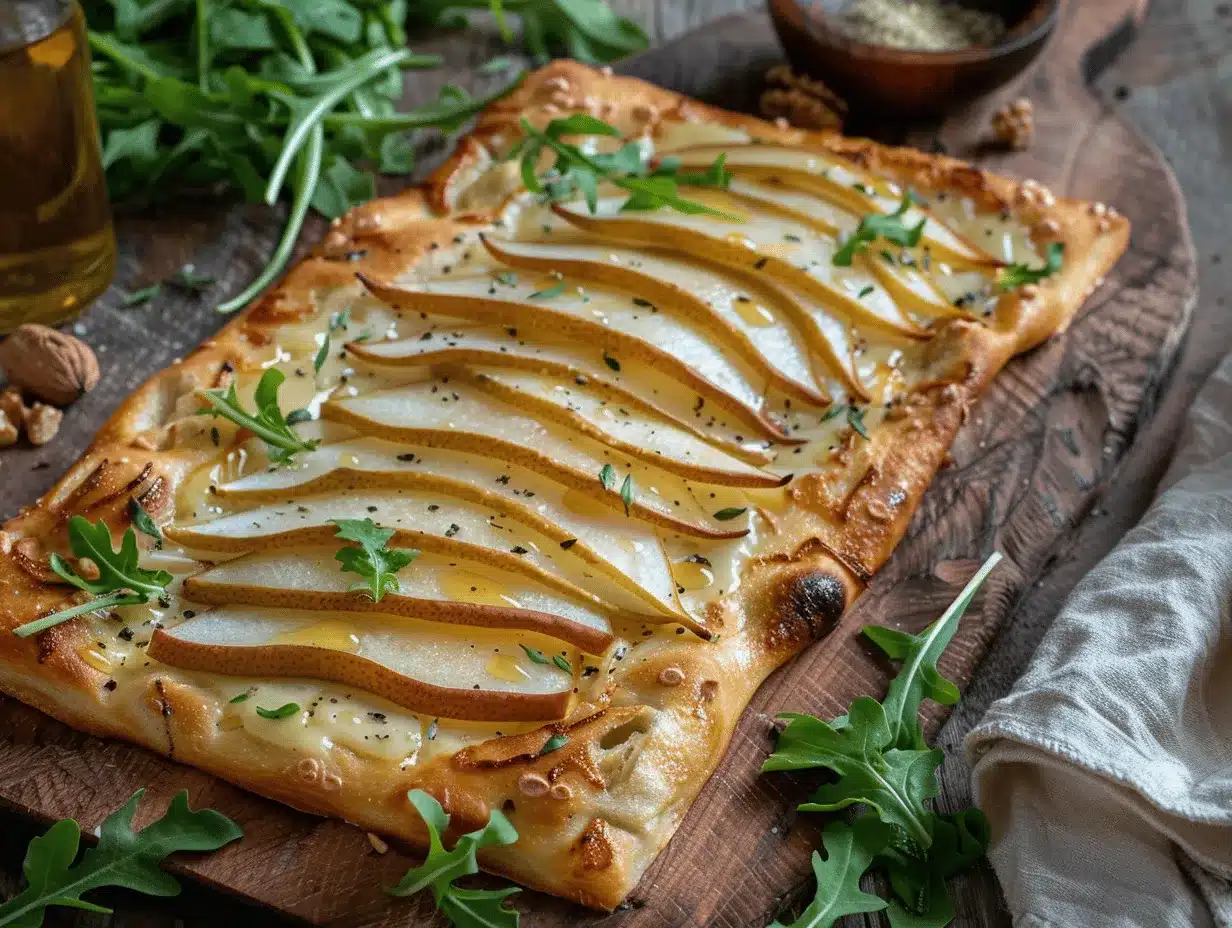 pear and gorgonzola flatbread preparation steps