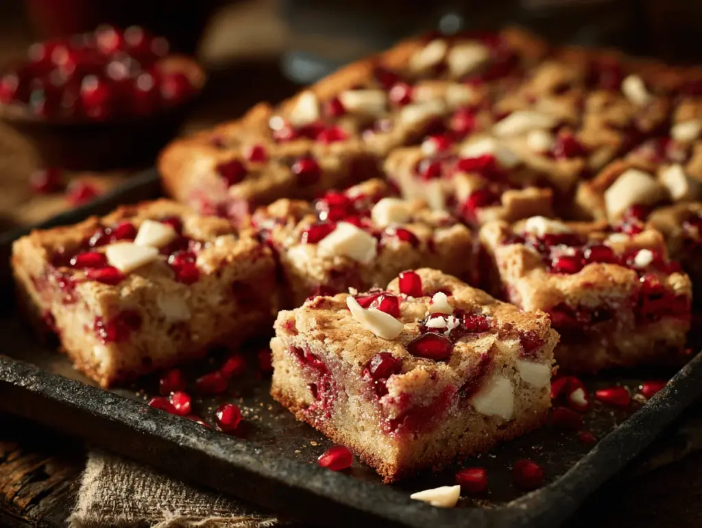pomegranate white chocolate blondies - featured image