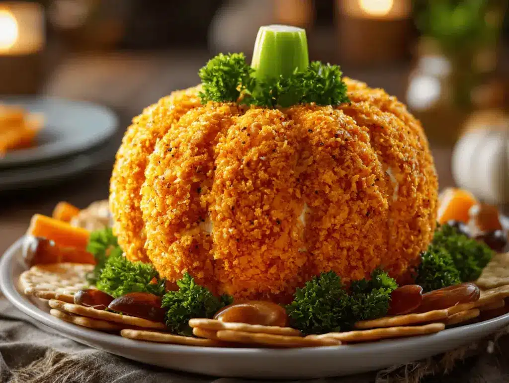 pumpkin shaped cheese ball - featured image