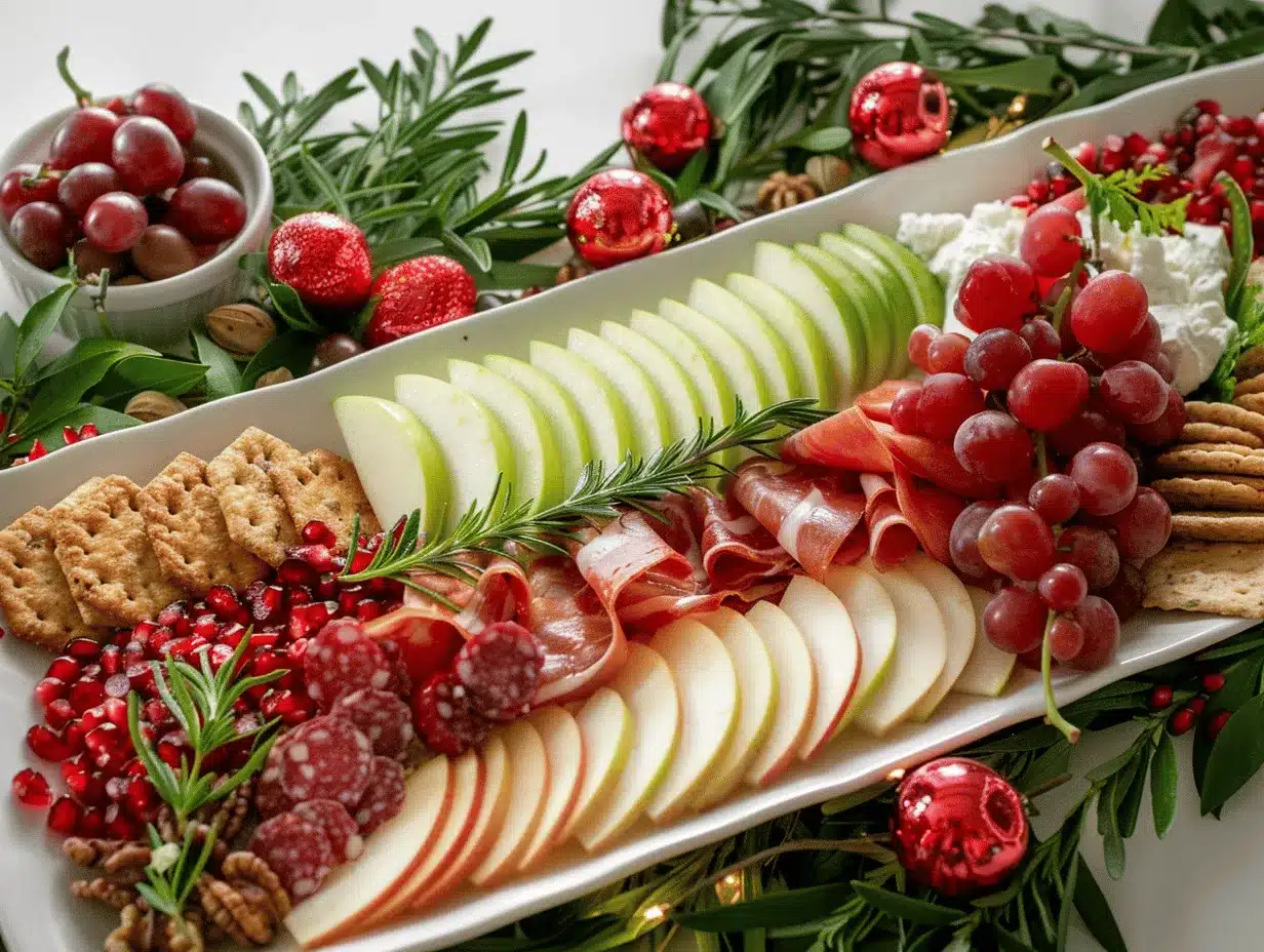 red and green holiday board preparation steps