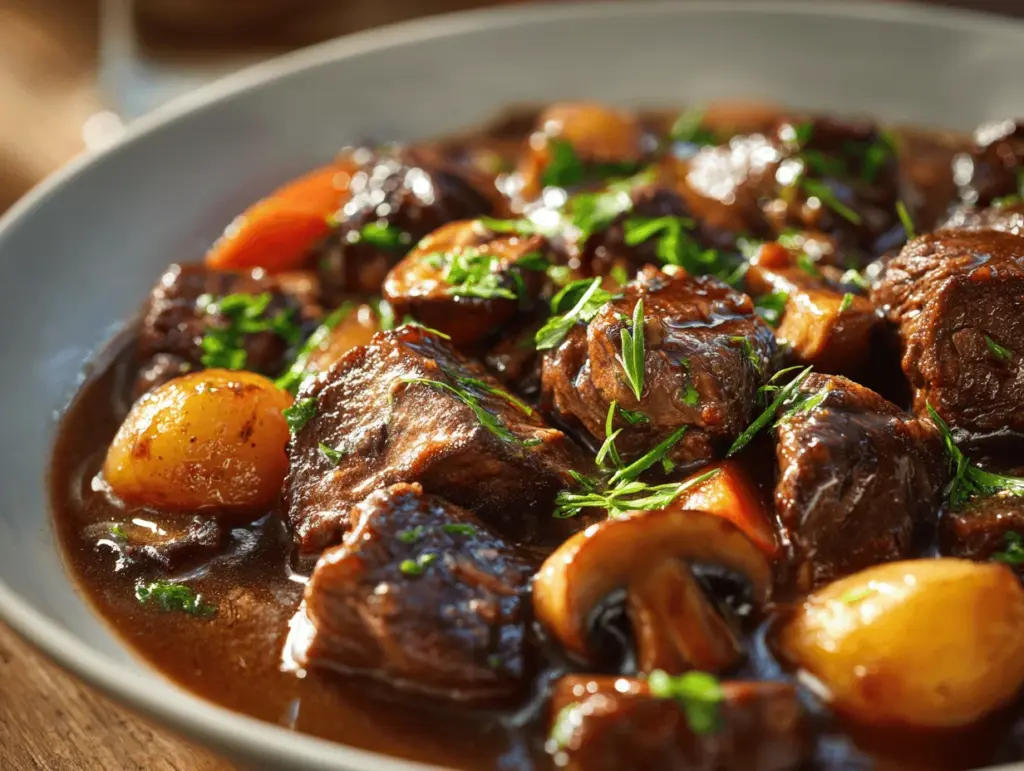 slow cooker beef and mushroom stew - featured image