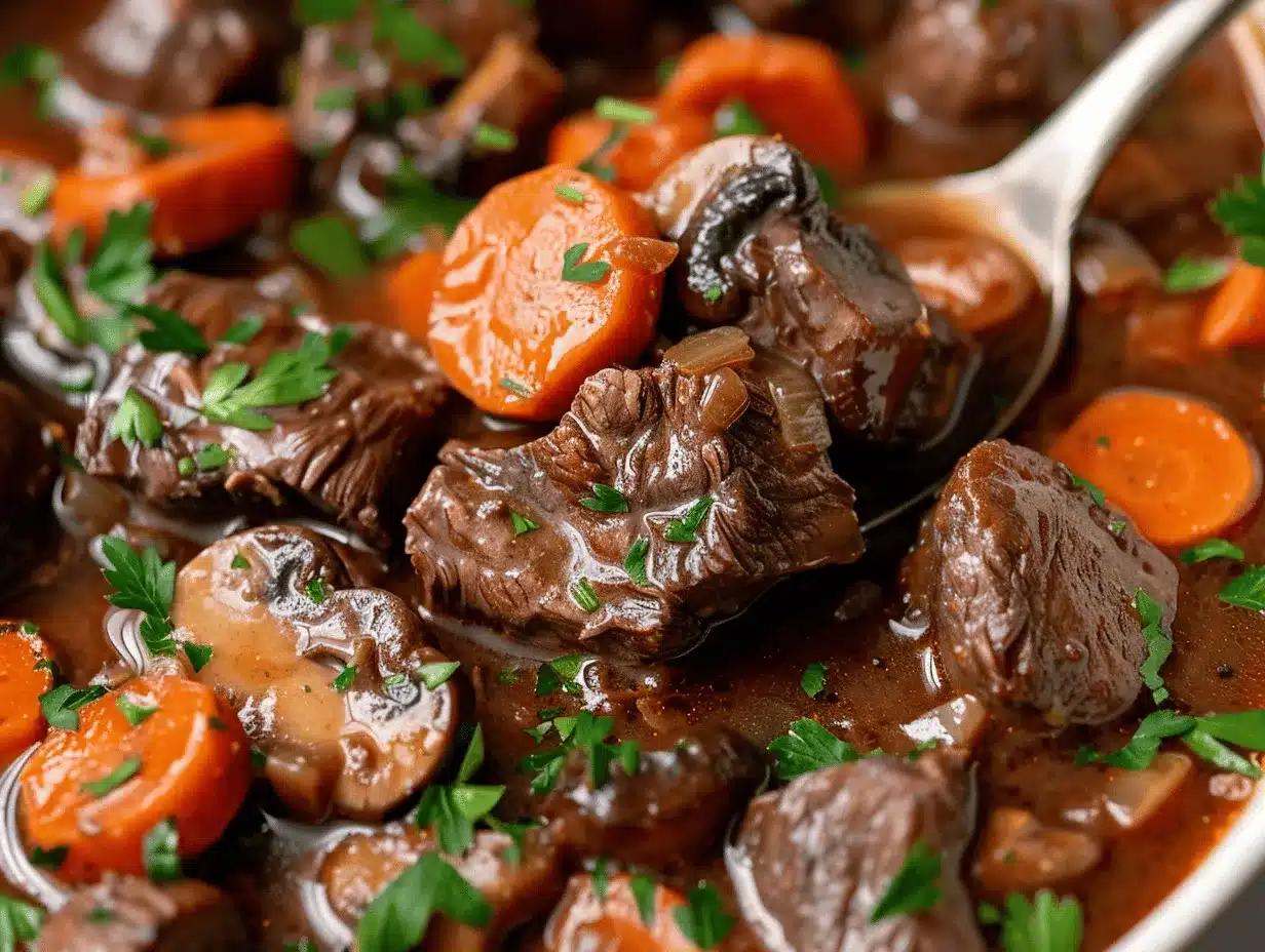 slow cooker beef and mushroom stew preparation steps