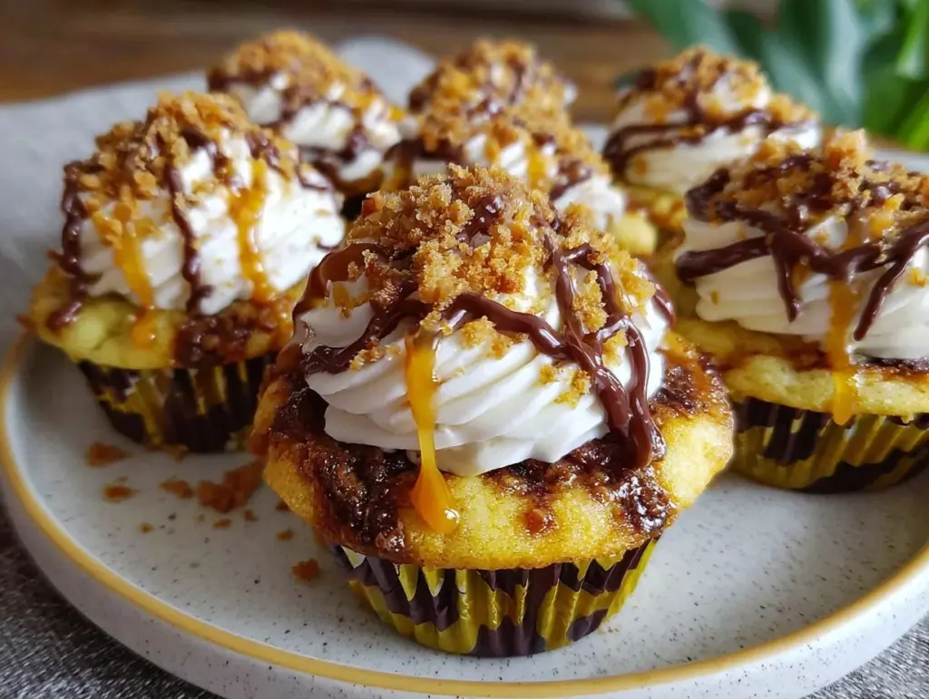 caramel chocolate toffee cupcakes - featured image