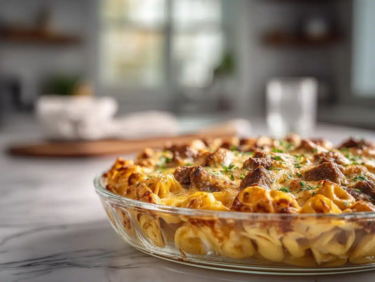Cheese Steak Tortellini Casserole preparation steps
