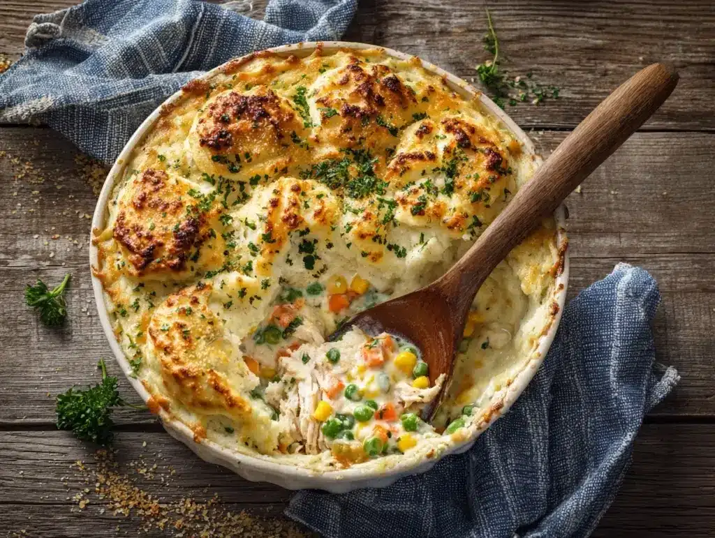 chicken cobbler casserole - featured image
