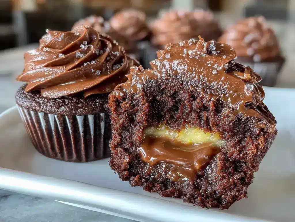 chocolate cupcakes with creamy filling - featured image
