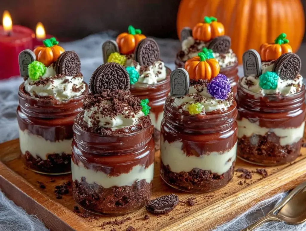 chocolate graveyard pudding jars - featured image