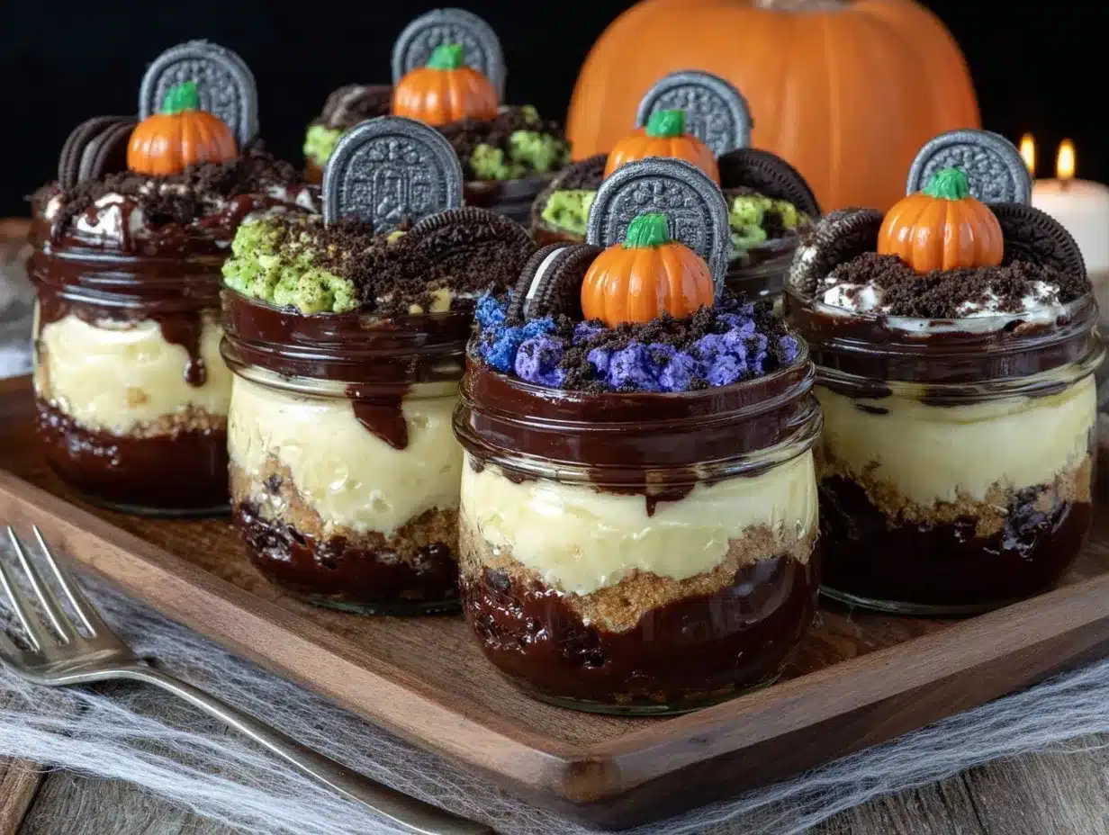 chocolate graveyard pudding jars preparation steps
