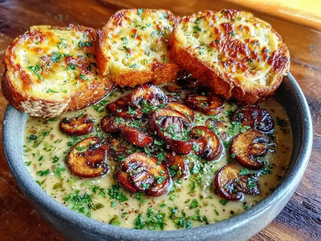 creamy garlic mushroom soup - featured image