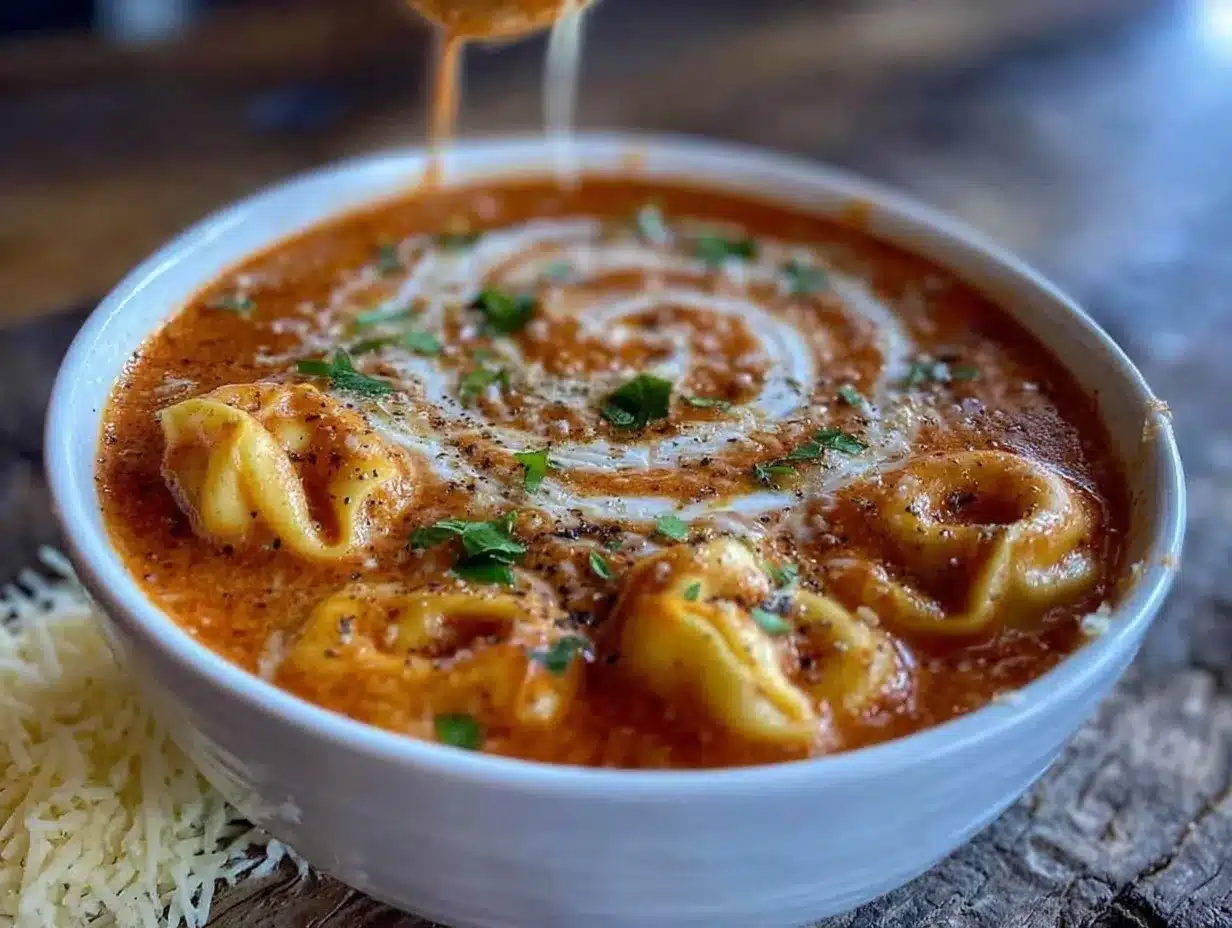 creamy roasted red pepper gouda tortellini soup preparation steps