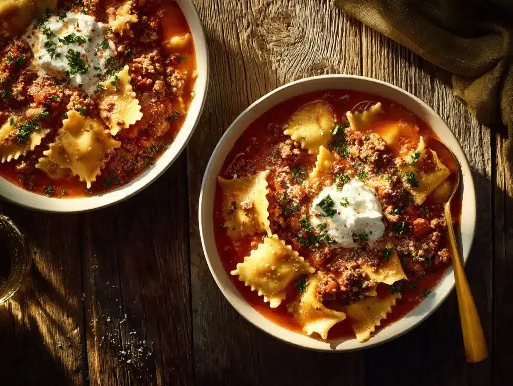 high protein lasagna soup - featured image