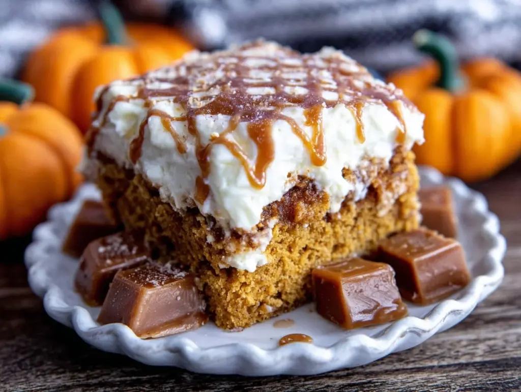pumpkin caramel poke cake - featured image