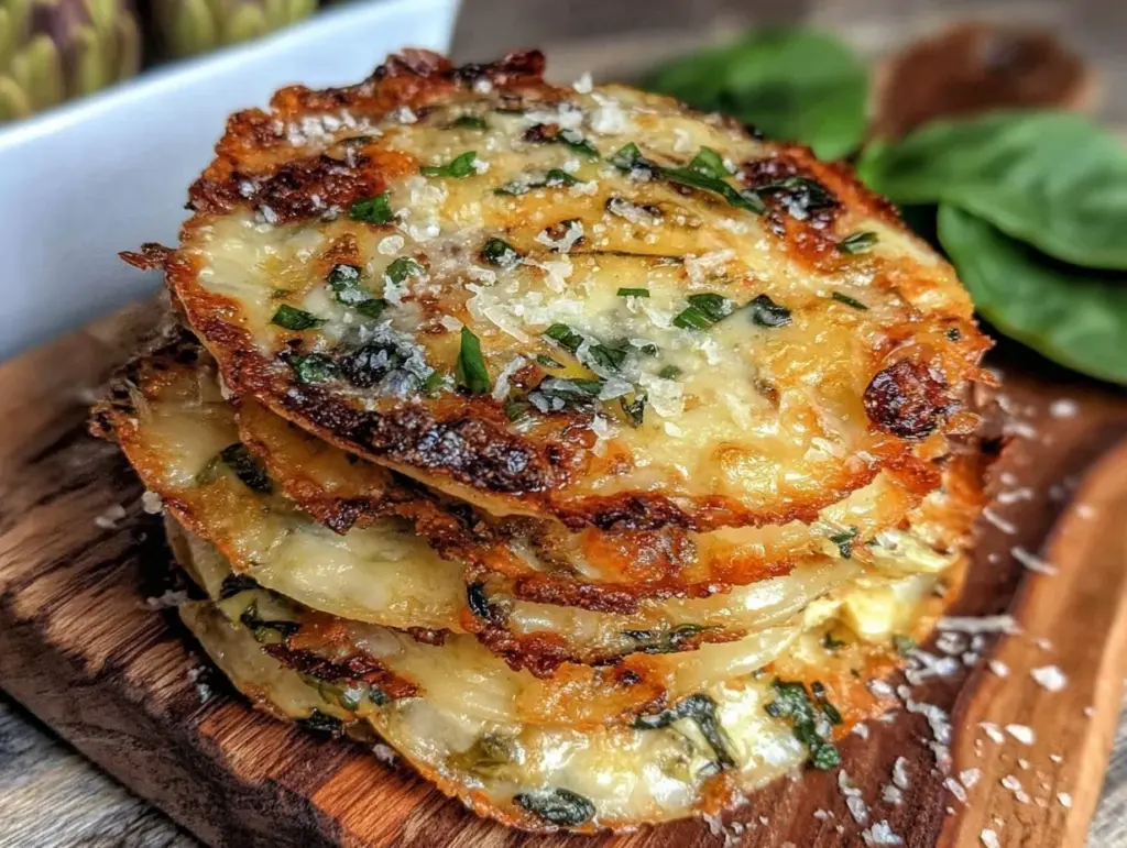 spinach artichoke cheese crisps - featured image