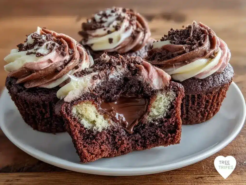 triple chocolate swirl cupcakes - featured image