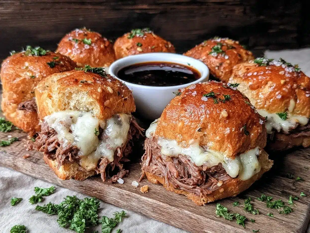 cheesy garlic butter french dip sliders preparation steps