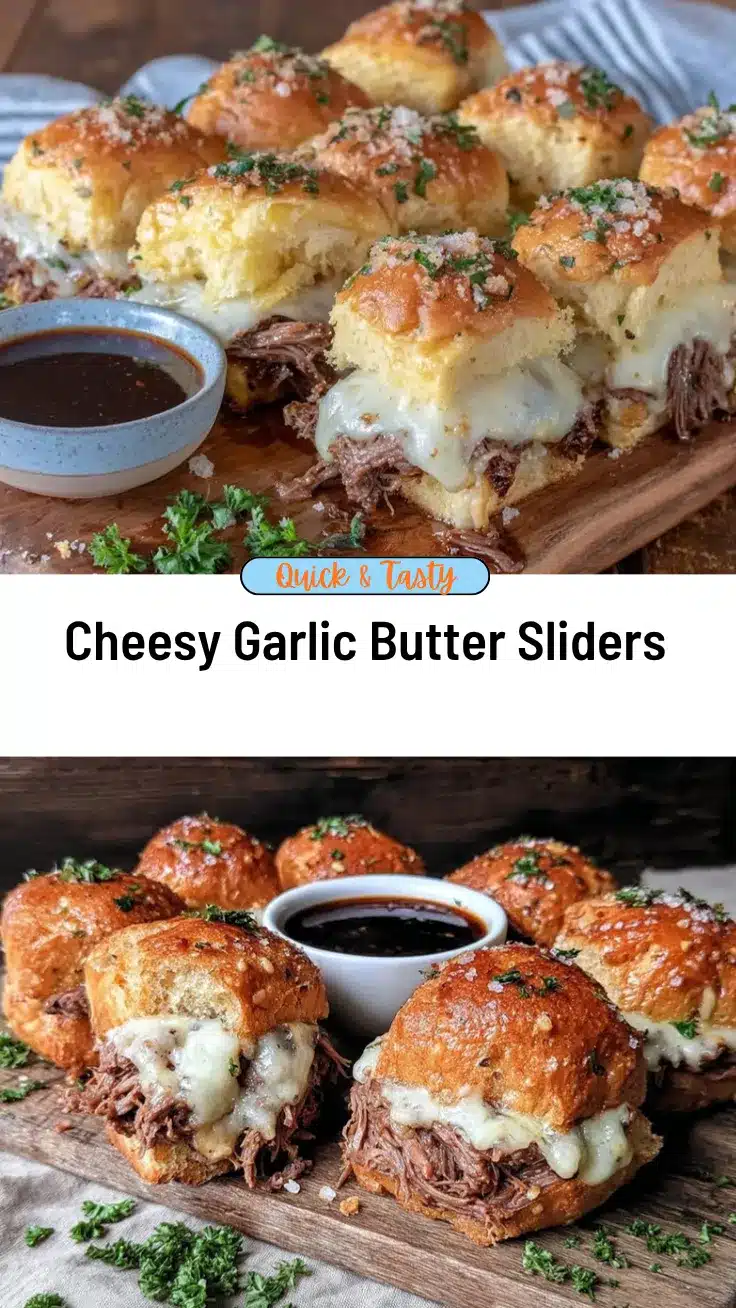 cheesy garlic butter french dip sliders recipe