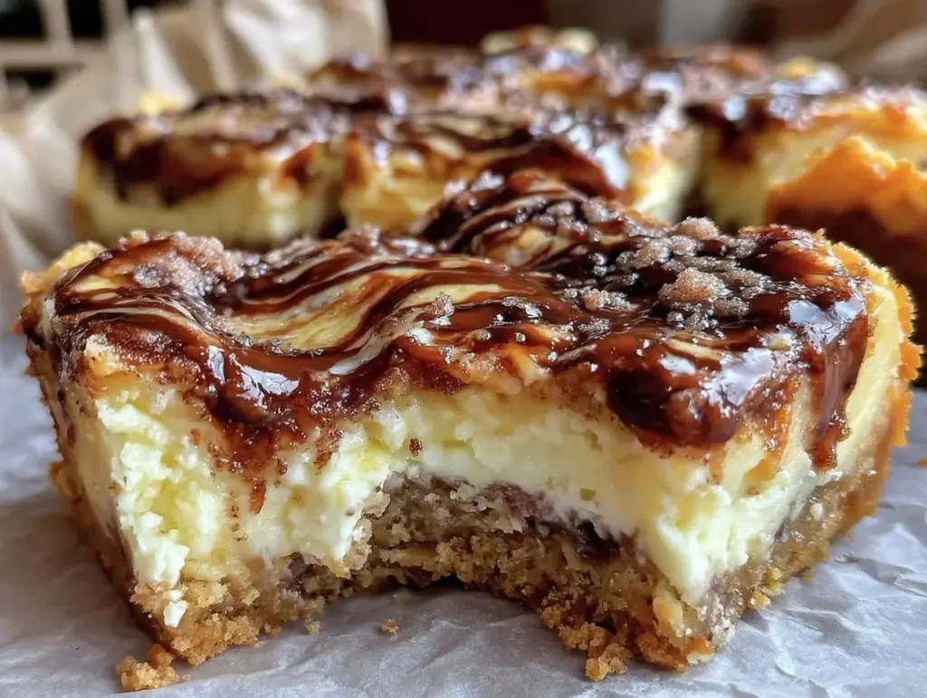 cinnamon roll cheesecake bars - featured image