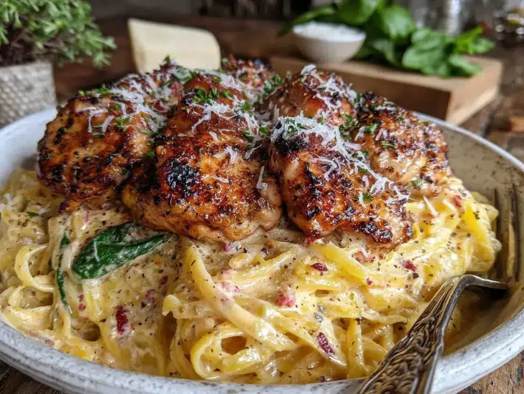 creamy garlic Tuscan chicken pasta - featured image
