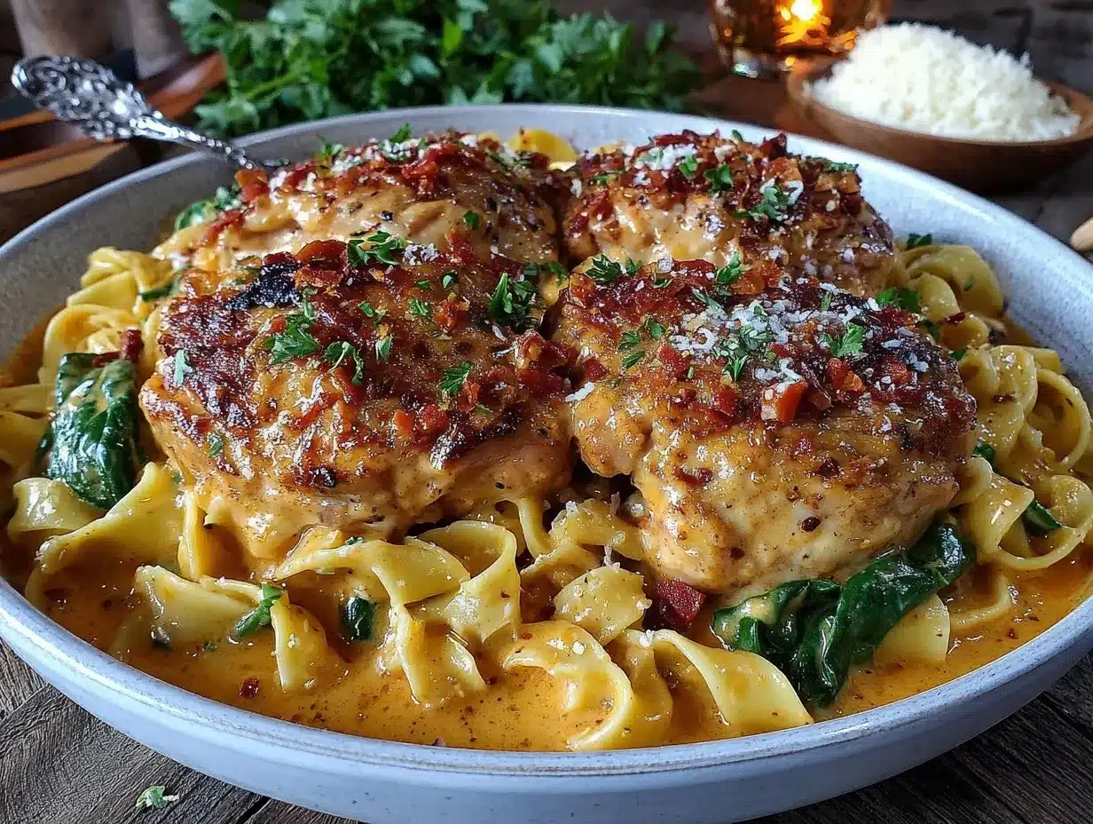 creamy garlic Tuscan chicken pasta preparation steps