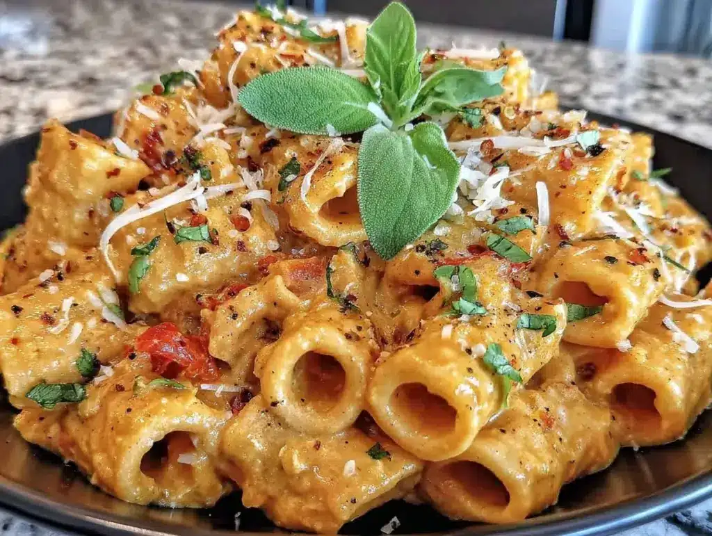 creamy pumpkin sage rigatoni - featured image