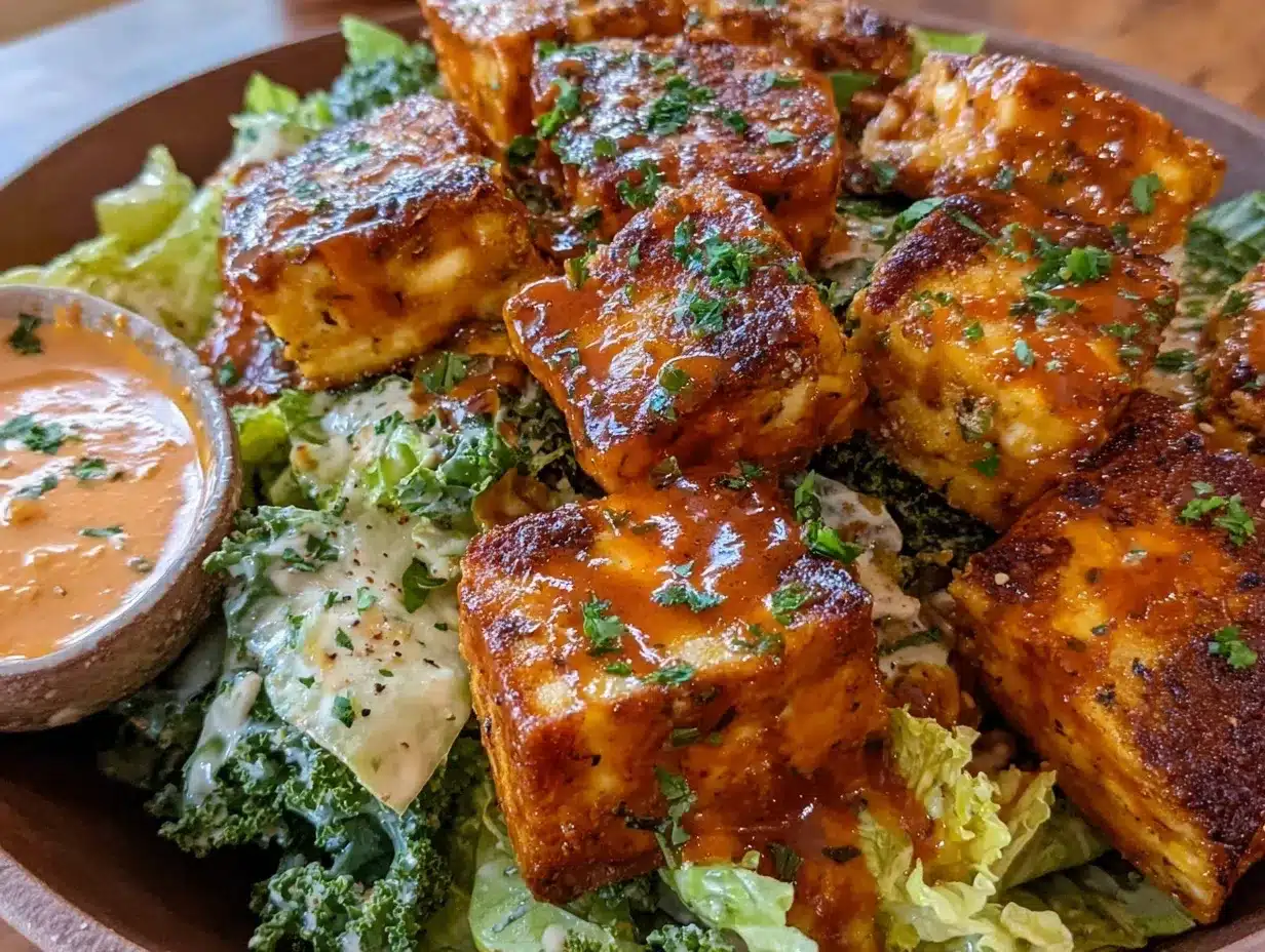 crispy buffalo tofu caesar salad preparation steps