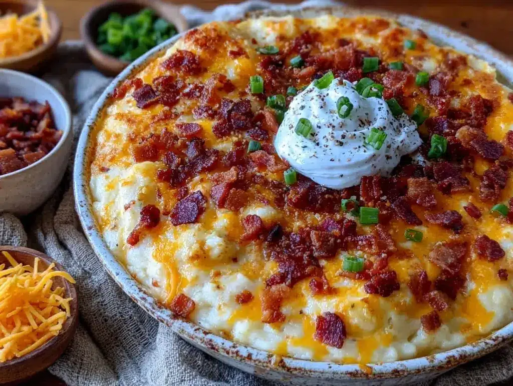 loaded baked potato soup casserole - featured image