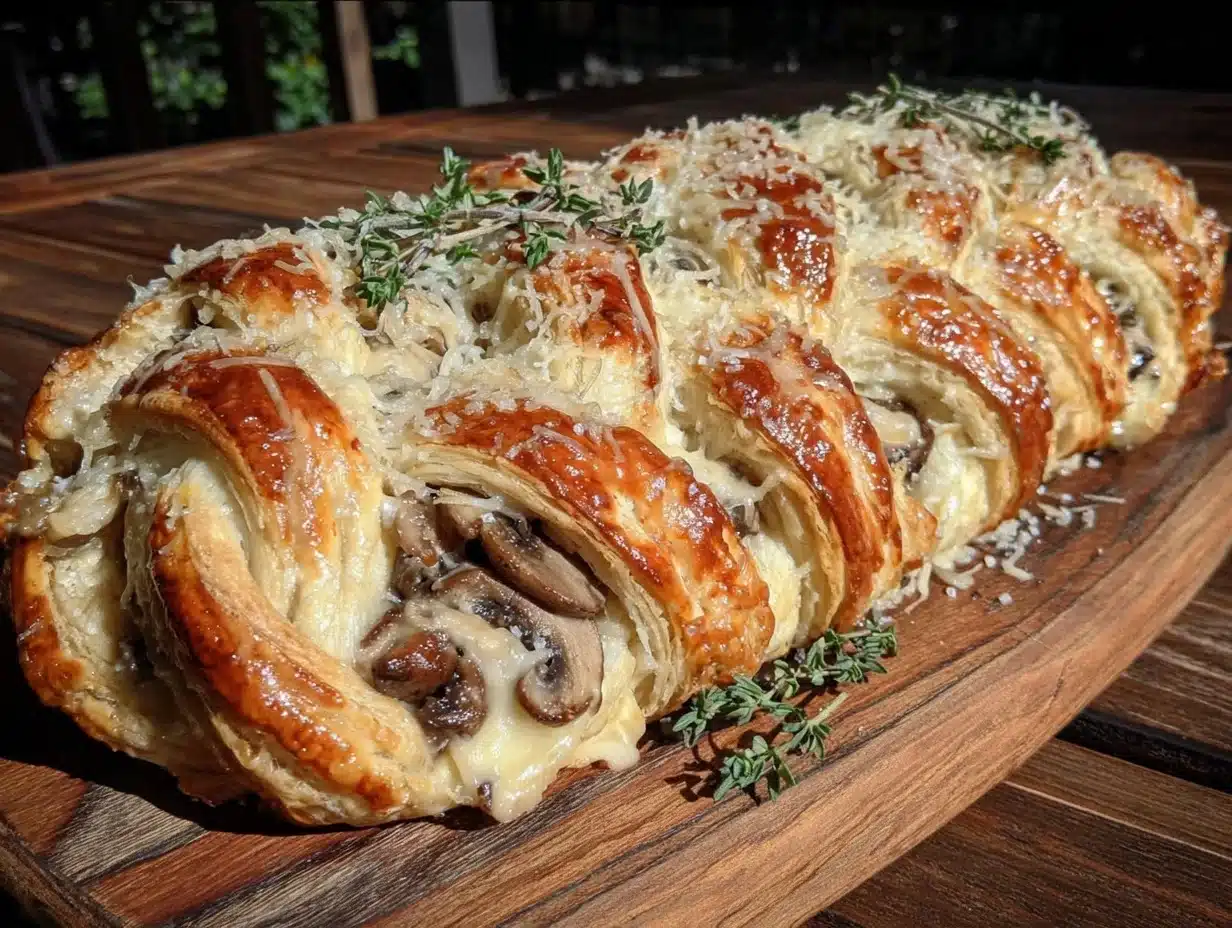 mushroom gruyère puff pastry braid - featured image