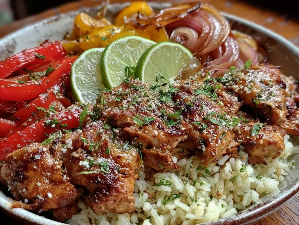 baked chicken fajita bowls - featured image