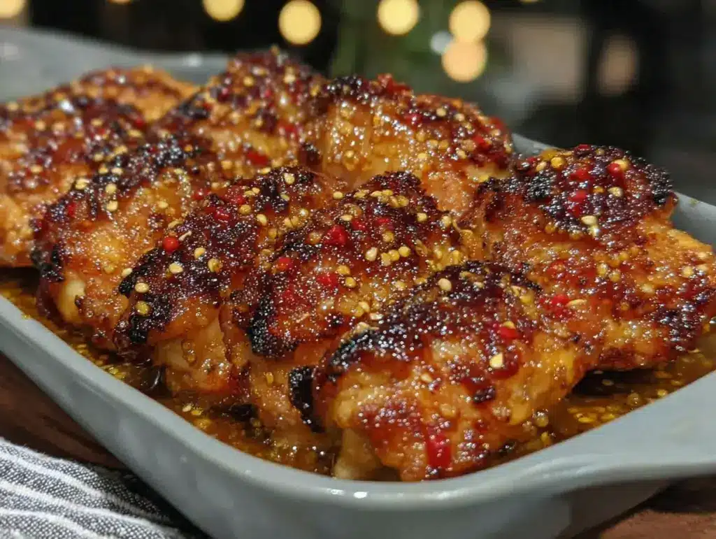 baked honey mustard chicken thighs - featured image