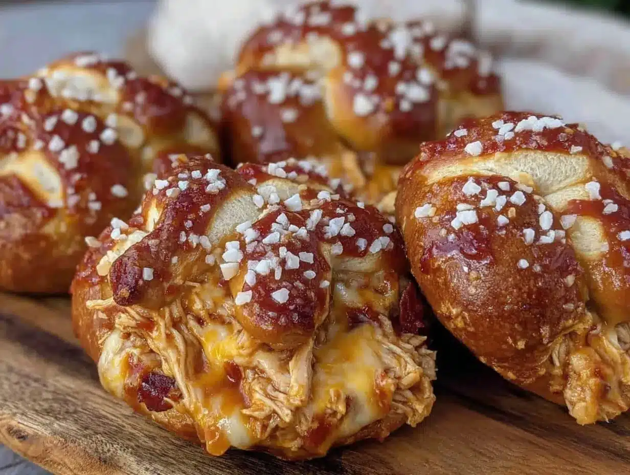 BBQ chicken stuffed pretzel buns preparation steps