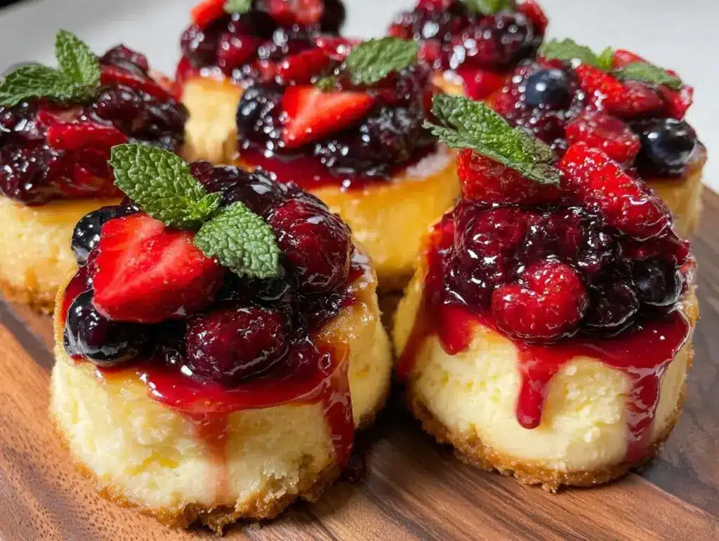 berry-topped mini cheesecake board - featured image