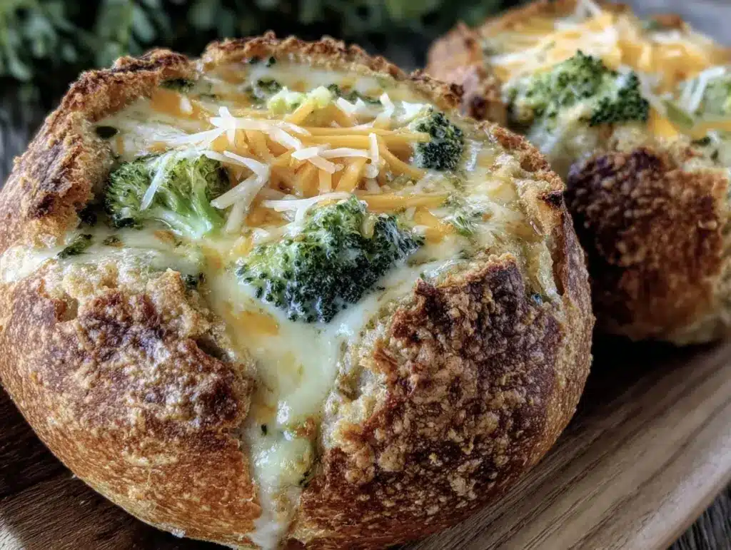 broccoli cheddar soup in bread bowls - featured image