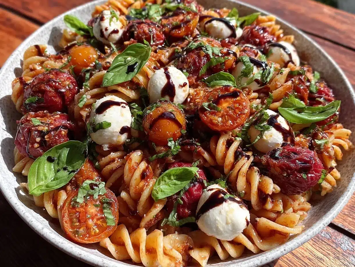 Caprese pasta salad preparation steps
