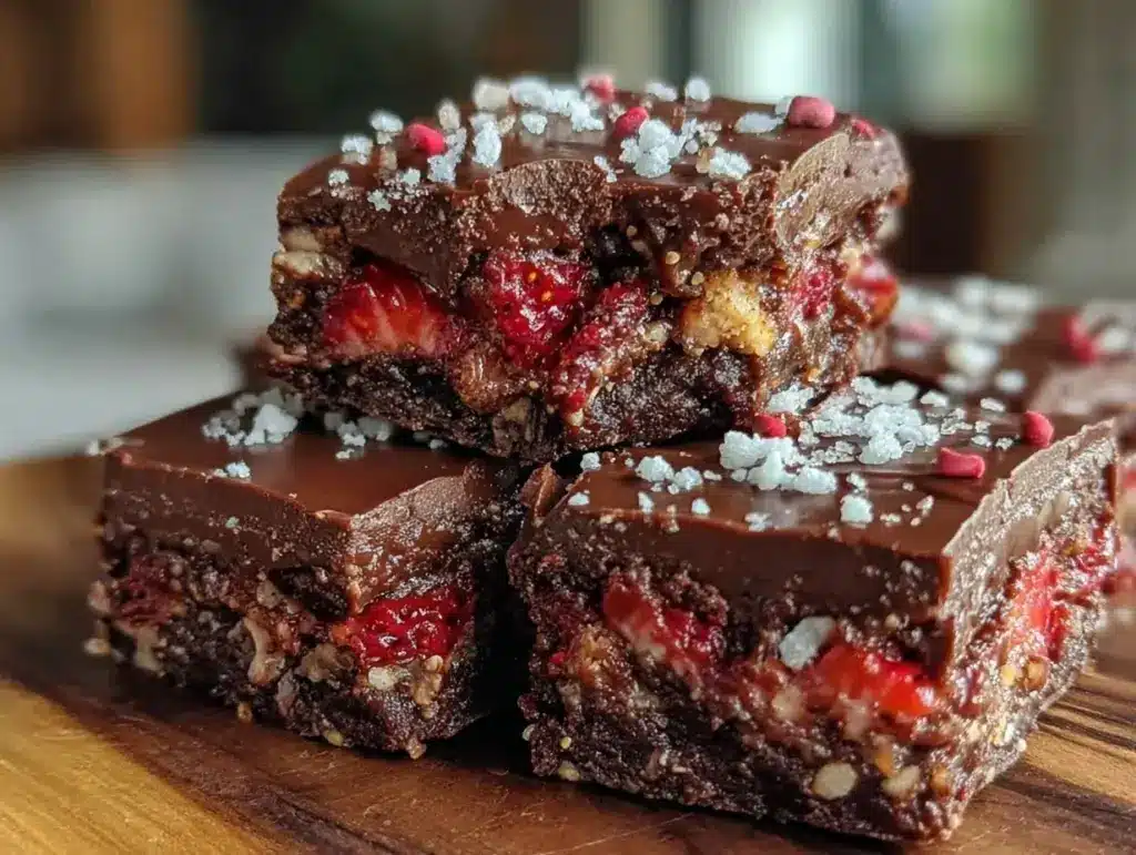 chocolate-covered strawberry crunch cake bars - featured image