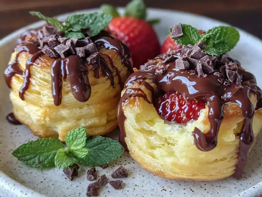 chocolate-covered strawberry filled pastry cakes - featured image