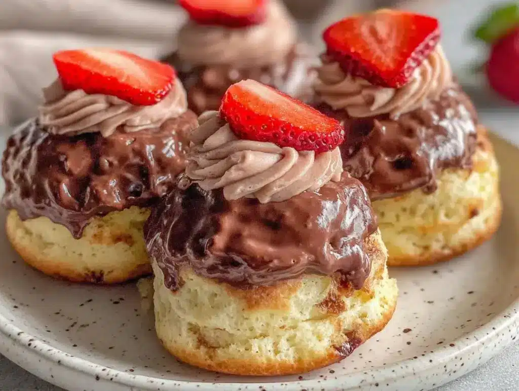 chocolate-covered strawberry frosted biscuit bombs - featured image