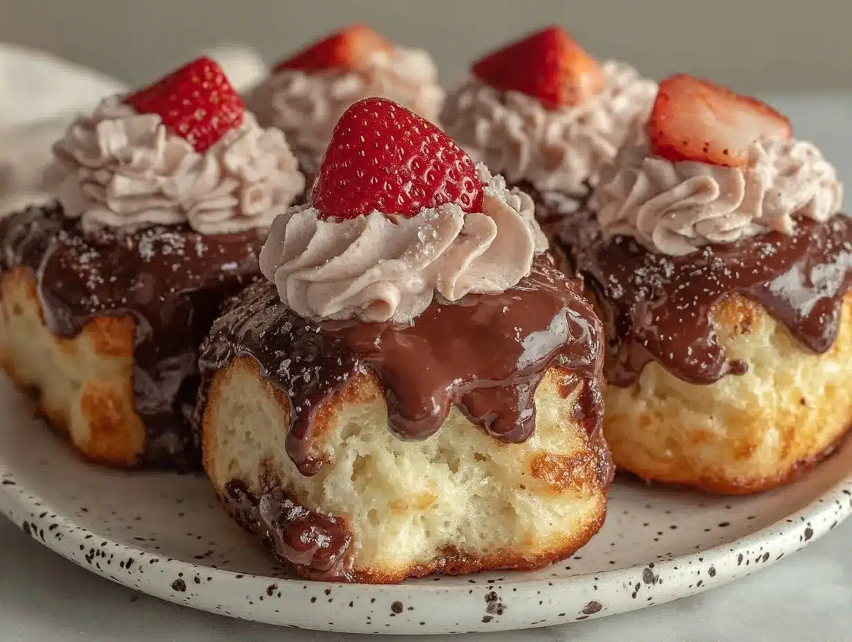 chocolate-covered strawberry frosted biscuit bombs preparation steps