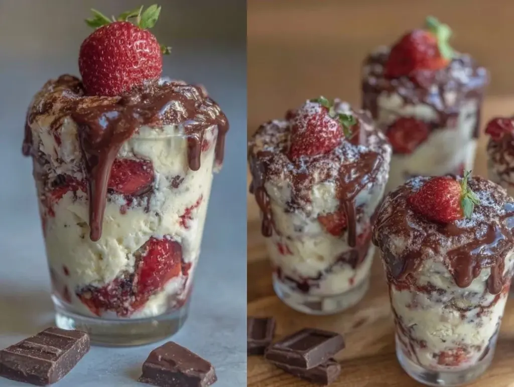 chocolate-covered strawberry ice cream trifle cups - featured image