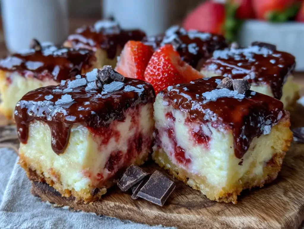 chocolate-covered strawberry pie cheesecake bars - featured image