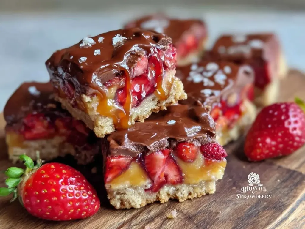 chocolate-dipped strawberry caramel swirl bars - featured image