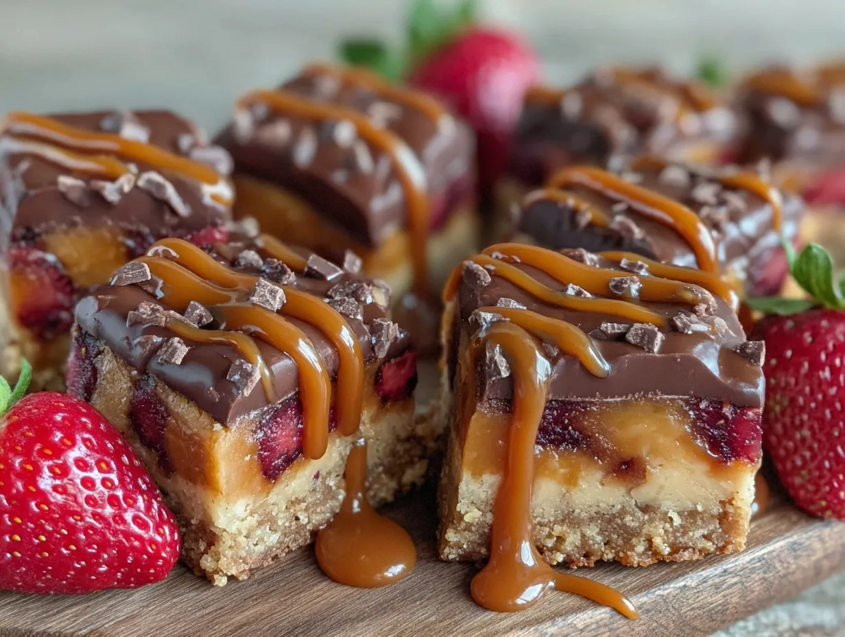 chocolate-dipped strawberry caramel swirl bars preparation steps